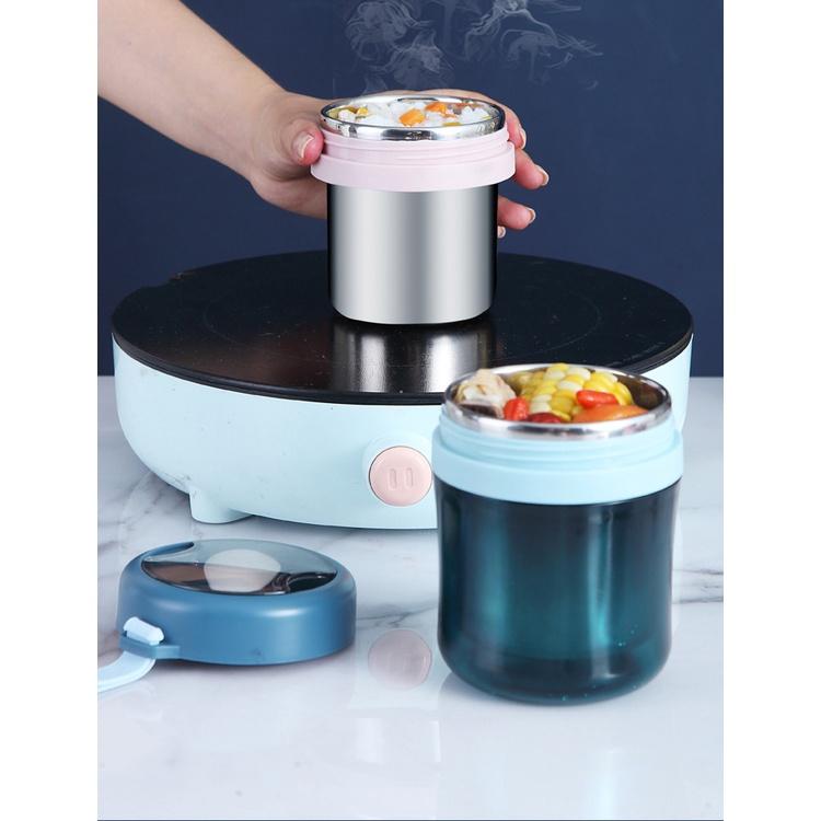 Hộp Ủ Cháo nhựa PP gập muỗng cao cấp lòng trong inox 500ml C5 Kèm thìa tặng bọc căn cước