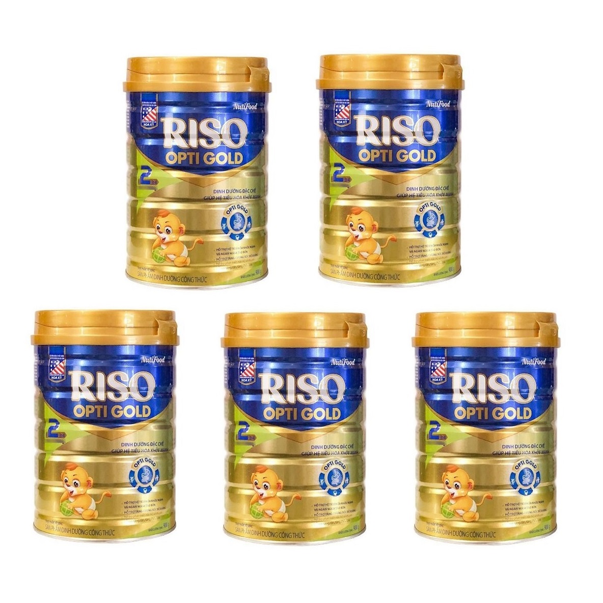 BỘ 5 LON SỮA BỘT RISO OPTI GOLD 2 – DINH DƯỠNG ĐẶC CHẾ GIÚP HỆ TIÊU HOÁ KHOẺ MẠNH CHO TRẺ TỪ 6 - 12 THÁNG - 900G