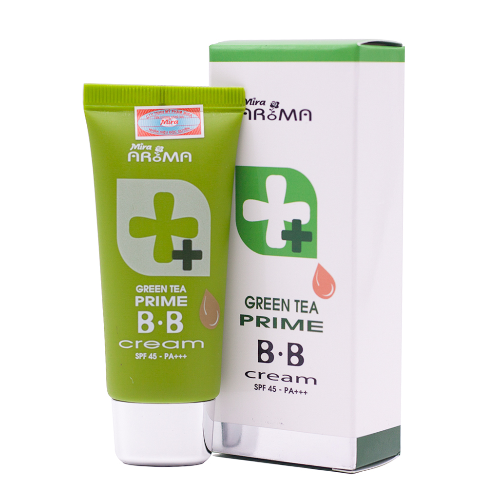 Kem Nền BB Hàn Quốc Cao Cấp Tinh Chất Trà Xanh Mira Aroma Prime Grren Tea (30ml) + Tặng Bông Tán Kem Nền, Phấn Cute Siêu Mịn Suri (2 miếng/ túi) – Hàng Chính Hãng