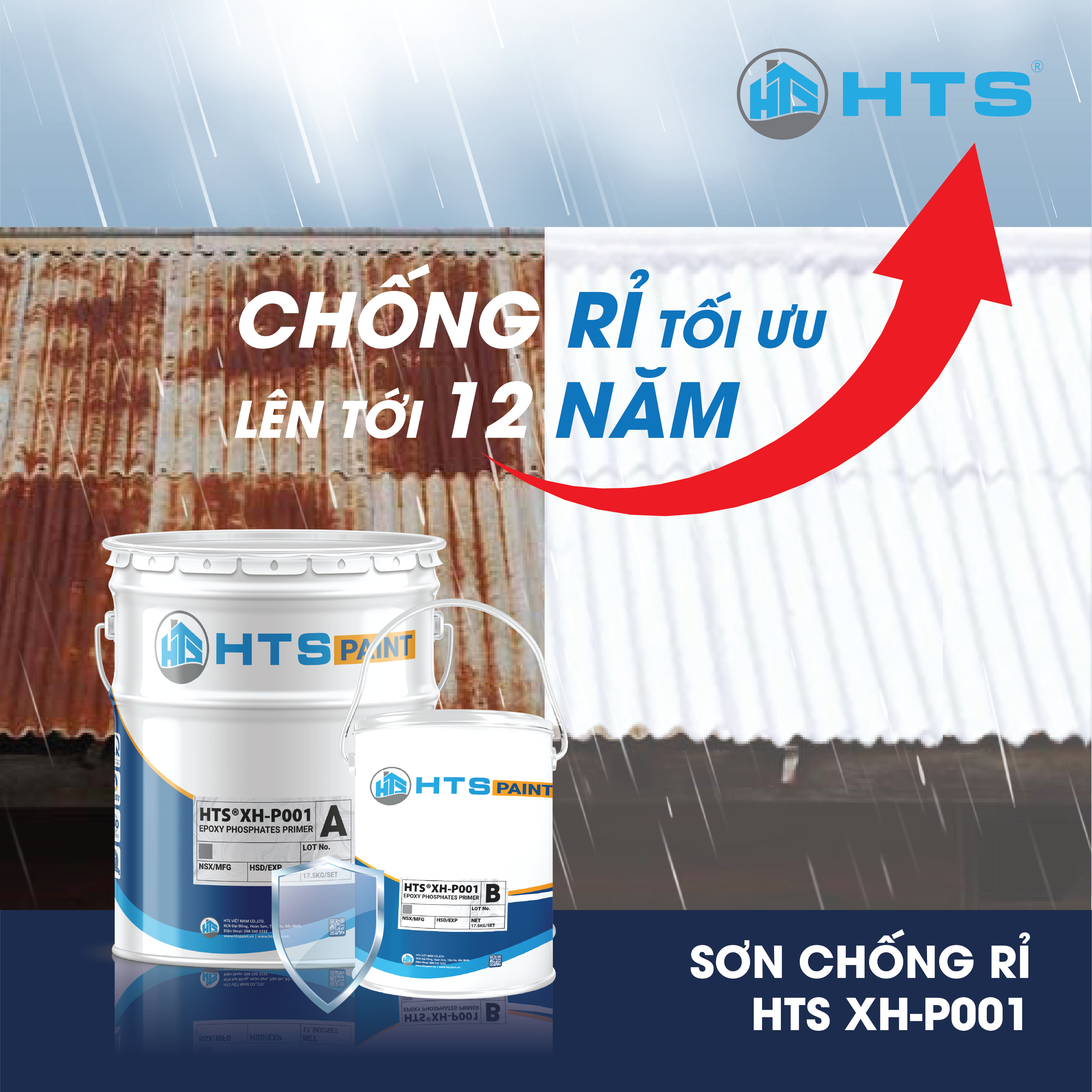 Sơn lót Epoxy chống rỉ mái tôn HTS XH-P001 bộ lớn 17,5kg - Chống rỉ, Chống ăn mòn, Bảo vệ mái tôn 12 năm