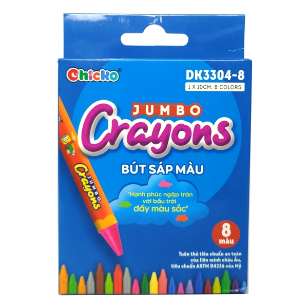 Bộ 2 Bút Sáp Màu Chicko Jumbo Crayons - 8 Màu - DK3304-8