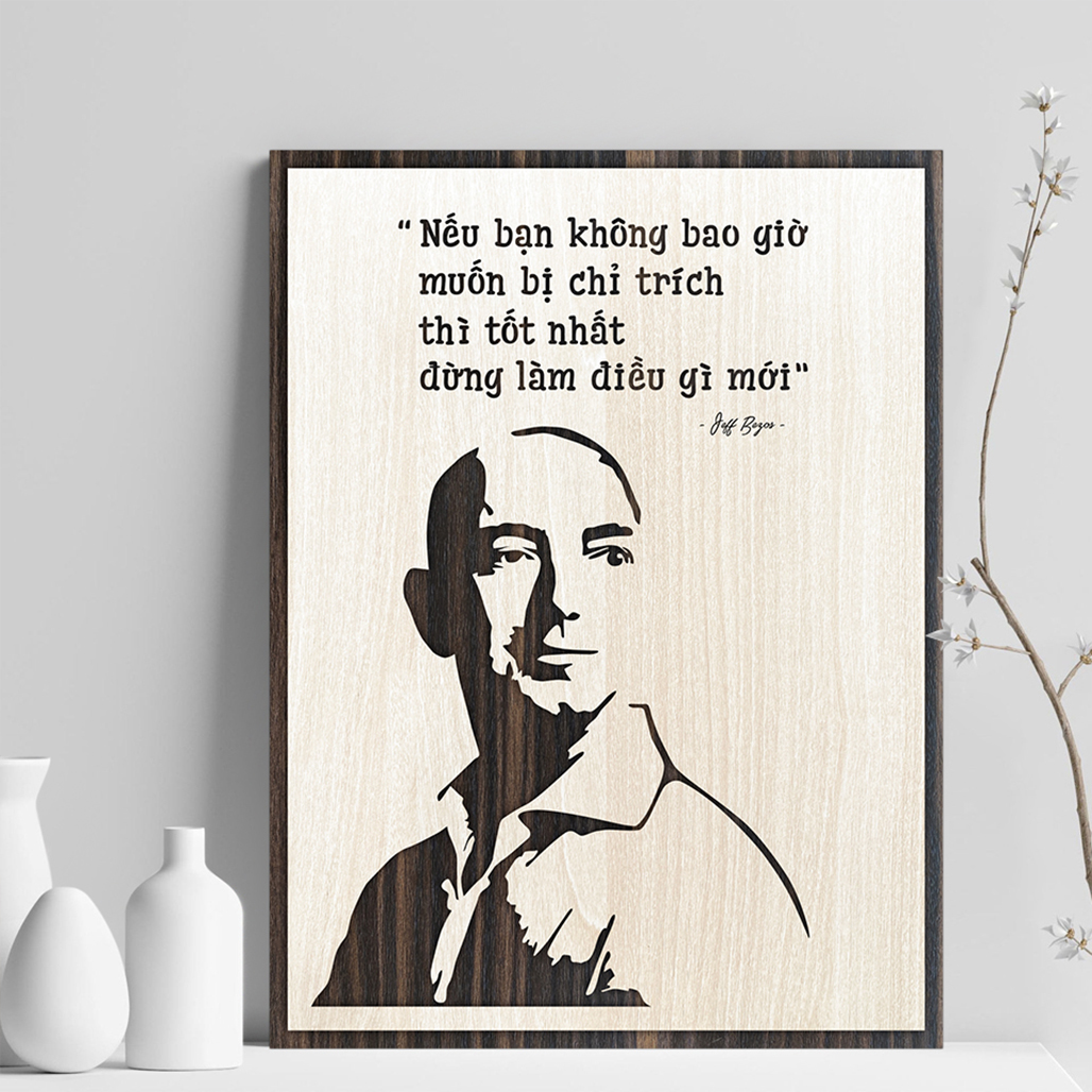 Tranh treo tường tạo động lực bằng Gỗ khắc laser handmade &quot;Jeff Bezos&quot; TBIG043