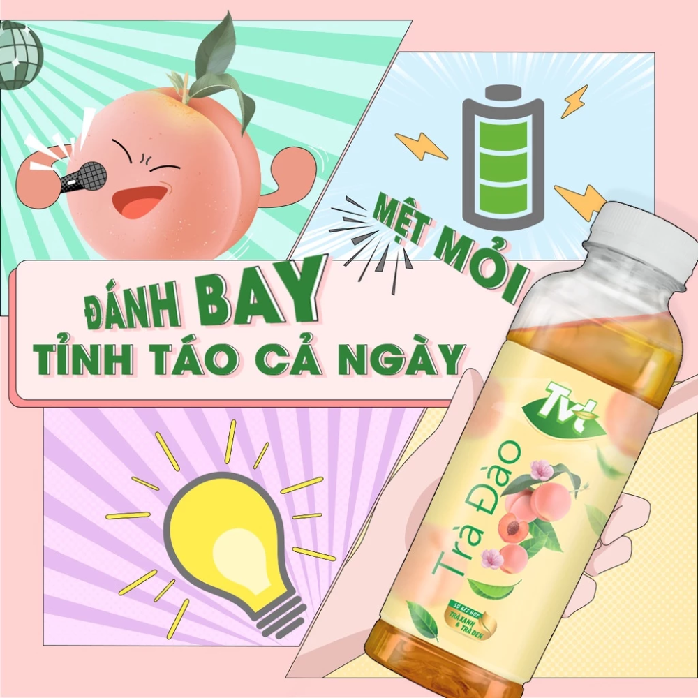 [Thùng 24 chai 450ml] Trà Vải TVT- thanh mát, tự nhiên từ nước cốt vải thiều, trà xanh nguyên chất