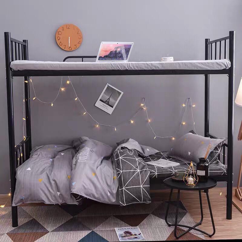 Bộ chăn ga gối Cotton poly M2T bedding, vỏ chăn mền, drap ga giường và 2 vỏ gối - PL tam giác trắng