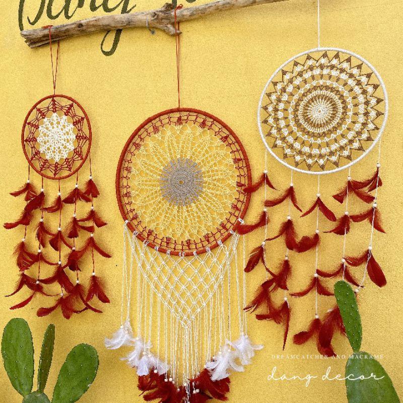 Set dreamcatcher 3 vòng sz lớn phụ kiện trang trí nhà cửa tông màu nâu gỗ Vintage