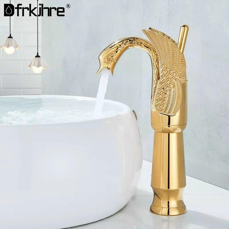 Vòi lavabo nóng lạnh Thiên Nga 2 màu đồng và giả cổ