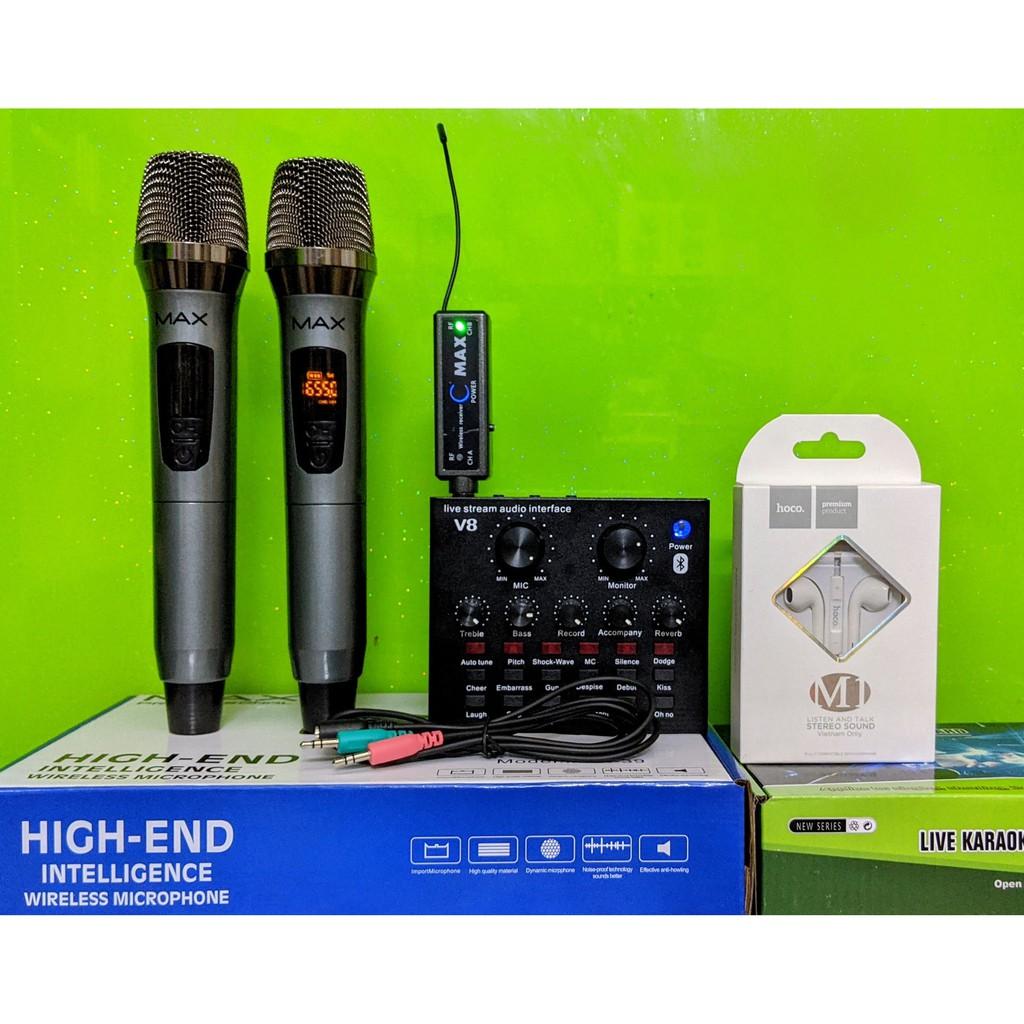 Combo karaoke tuyệt đỉnh Micro Max 39 và Sound card V8 - livestream, hát karaoke gia đình, party bảo hành 12