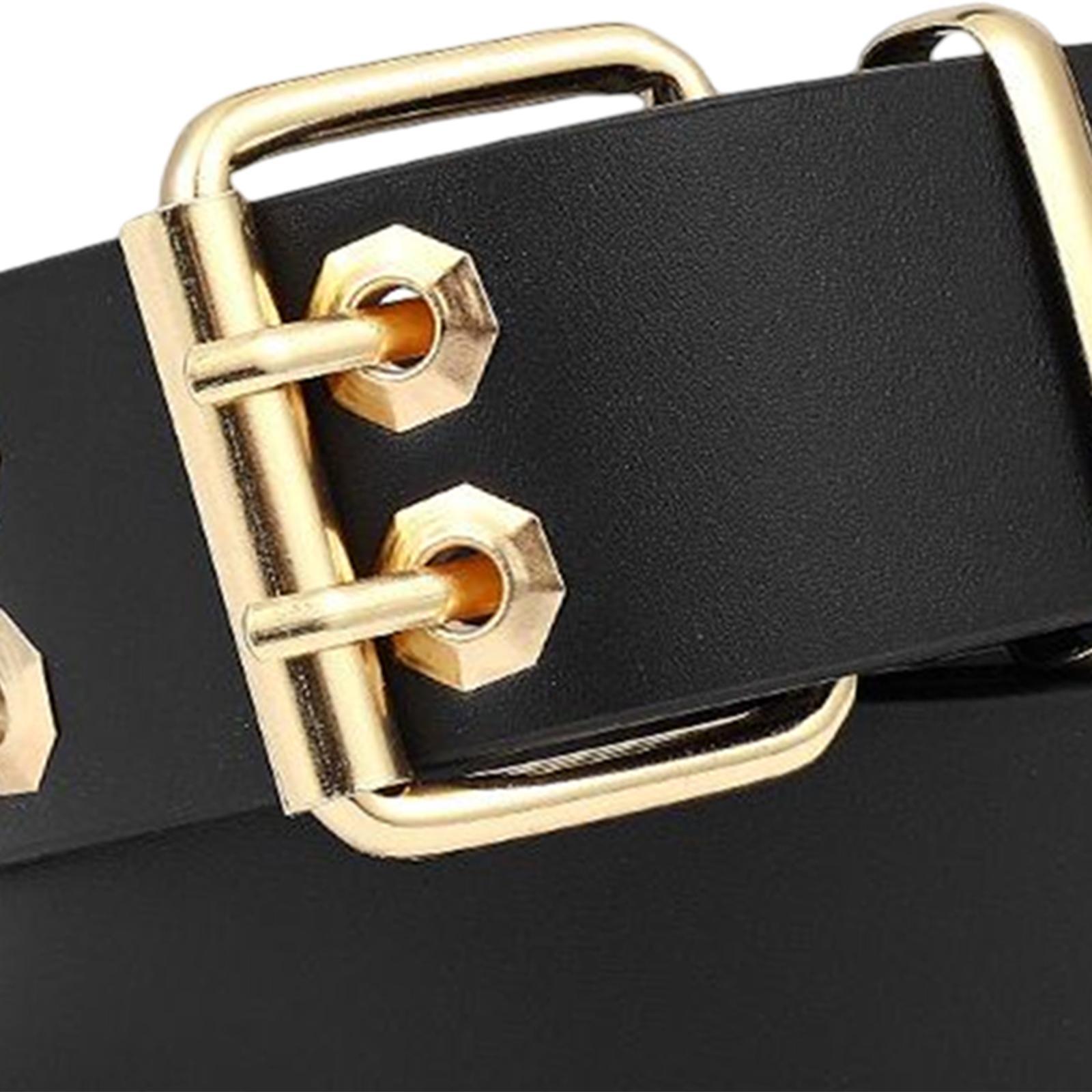 Double Grommet Belt with Pin Buckle Leather Waist Strap Women Men Belt
