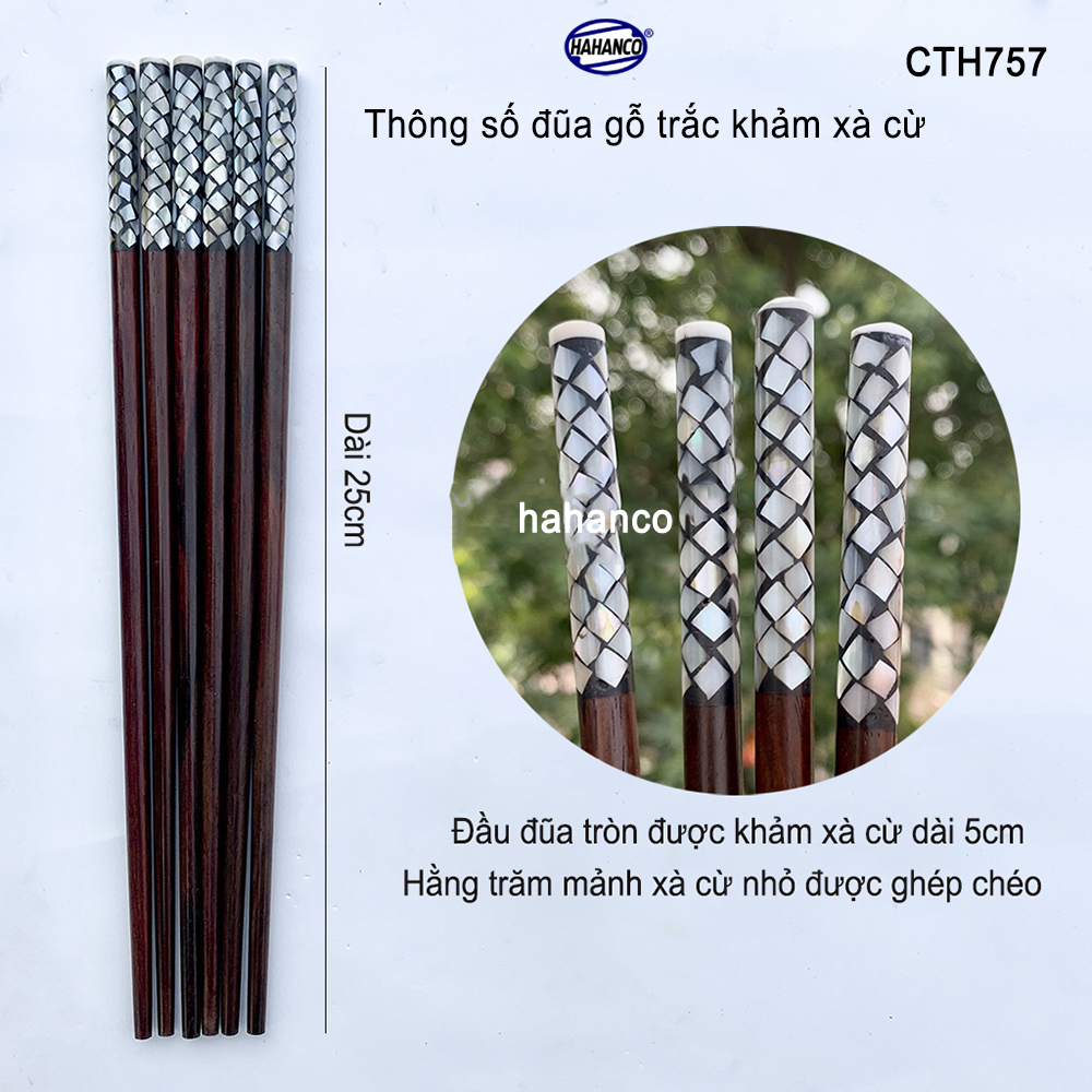 Đũa gỗ Trắc đầu cẩm xà cừ đẹp (Hộp 10 đôi) CTH757 - Tặng kèm hộp đẹp làm quà biếu - Sang trọng trên bàn ăn