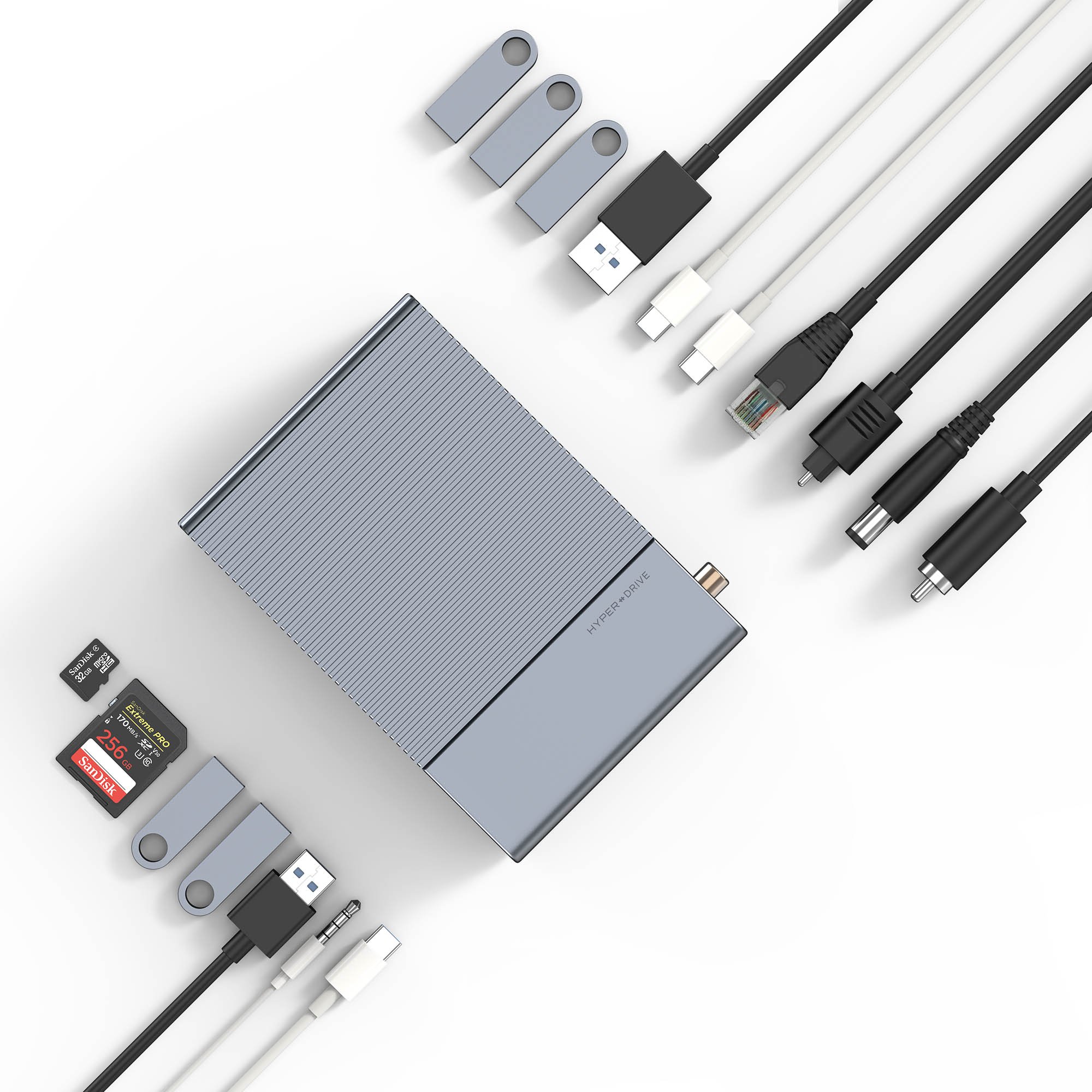 BỘ CỔNG CHUYỂN HYPERDRIVE GEN2 16-IN-1 THUNDERBOLT 3 DOCKING STATION VÀ BỘ NGUỒN DC 180W CHO MACBOOK/CHROM/PC/LAPTOP - HÀNG CHÍNH HÃNG