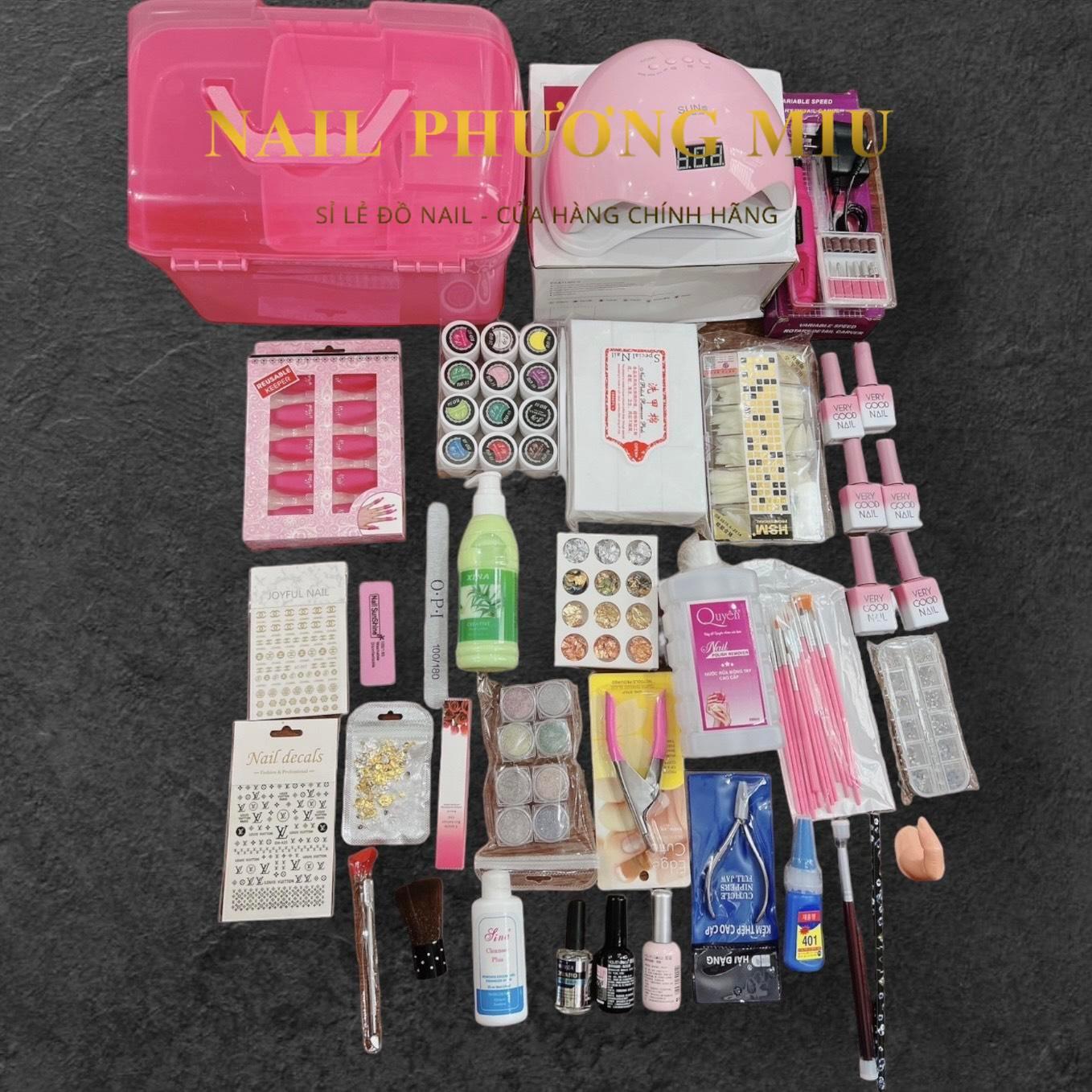 Combo Dụng Cụ Nail Cá Nhân Số 8 Nail Phương Miu, Máy Hơ Sun 5, Máy Mài, 6 Chai Sơn, Đầy Đủ Làm Nail Tiết Kiệm Chi Phí
