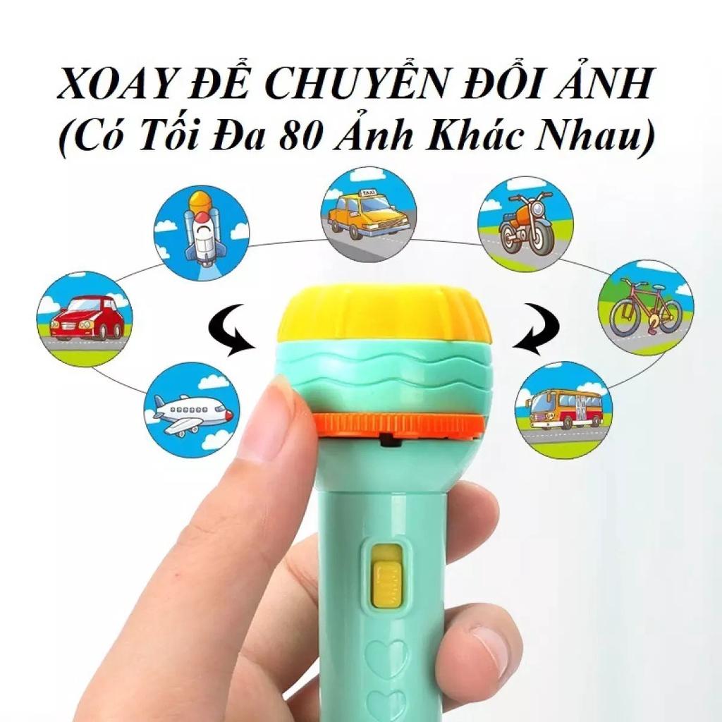 Đèn pin chiếu hình cho bé 10 thẻ 80 hình chiếu ngộ nghĩnh