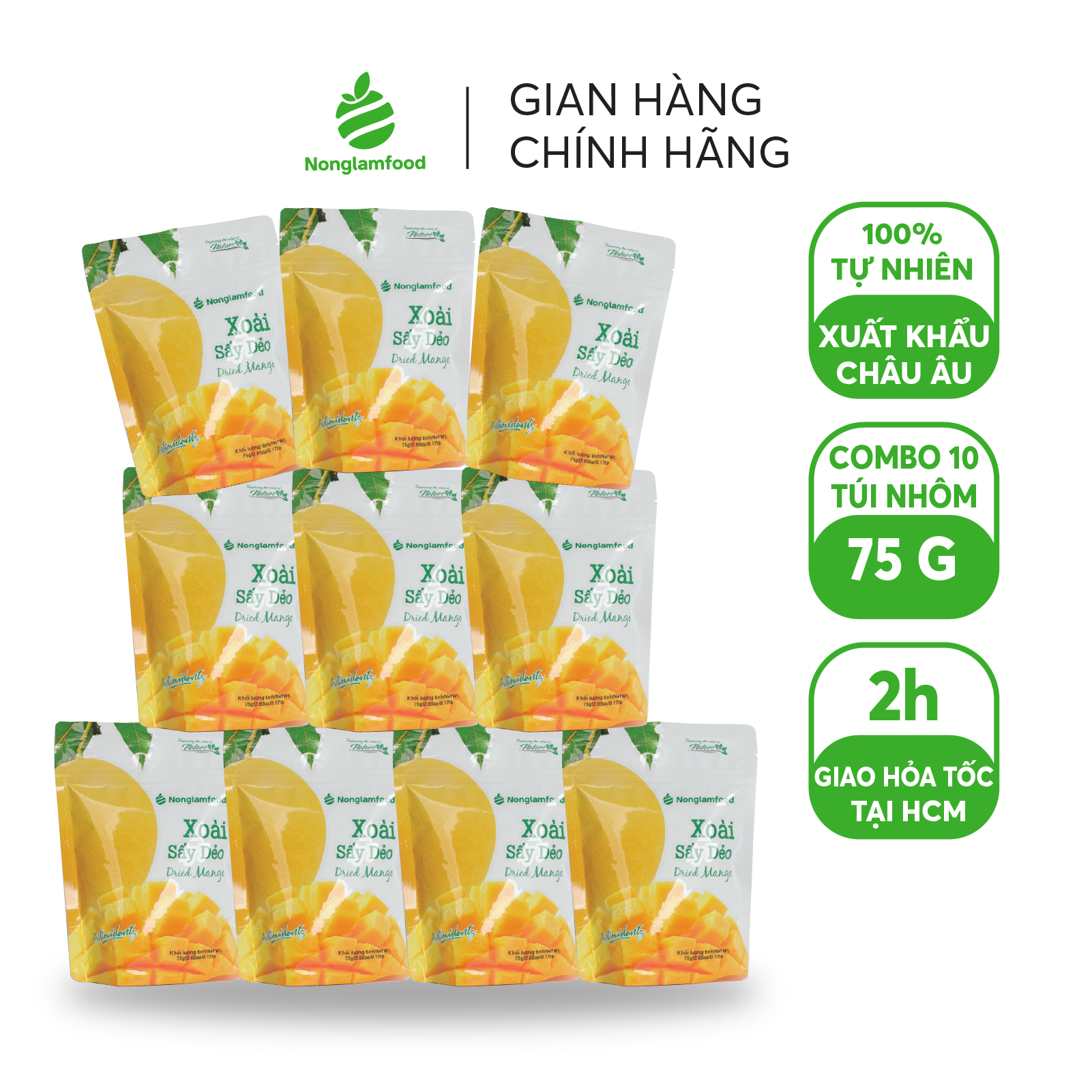 Combo 10 túi xoài sấy dẻo Nonglamfood 75g | Ngon chuẩn dưỡng chất | Giàu vitamin, chất xơ
