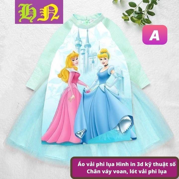 Áo dài cách tân bé gái hình công chúa - Elsa - Pony từ 12-42kg. Áo dài tết - Vải phi lụa, váy ren - Hương Nhiên