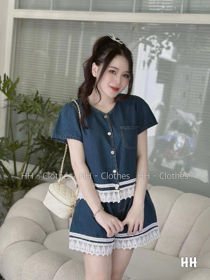 SET ĐI CHƠI, SET 2 MÓN , ÁO KIỂU BÒ CỔ TRÒN HÀNG NÚT GIỮA PHỐI QUẦN ĐÙI VIỀN REN CỰC HOT