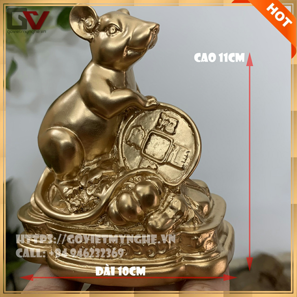 [Chuột phong thủy] Tượng linh vật phong thủy Chuột tiền giữ tài lộc cho gia chủ - Cao 11cm - Màu nhũ đồng