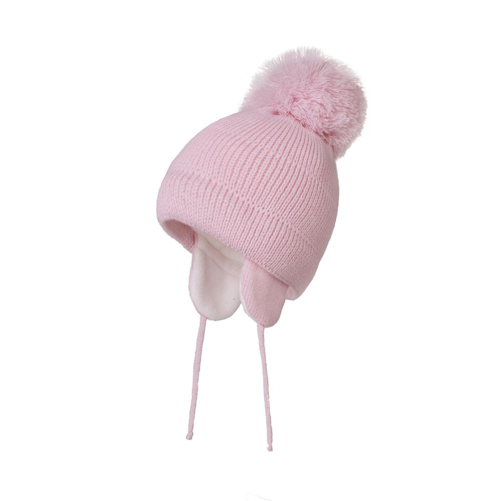 Lớn Pompom Mùa Đông Cho Bé Nón Cotton Đan Trẻ Em Bò Nón Cho Bé Trai Và Bé Gái Với Lót Nỉ Bomber Mũ Lưỡi Trai trẻ Em