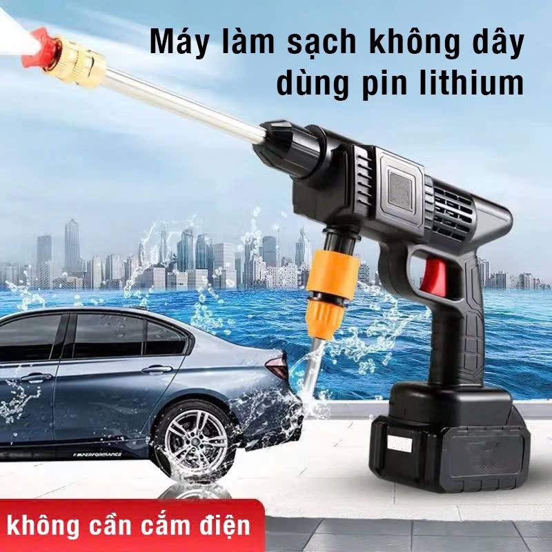 Máy rửa xe cầm tay cao áp chạy bằng pin sạc siêu tiện dụng, Máy rửa xe gia đình xe máy, Ô Tô 300W, Máy xịt rửa HD áp lực cao mạnh
