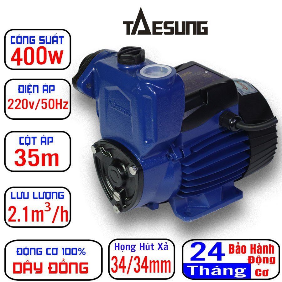 Máy bơm nước cơ 400w TAESUNG dùng cho nhà 2-5 tầng, bơm trợ lực hút nước thủy cục đẩy lên bể chứa, bơm cấp thoát nước, tưới tiêu, vệ sinh nhà vườn,....