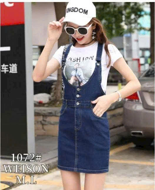 Đầm Yếm Jean Nữ Nút Cài Xẻ Tà Thời Trang