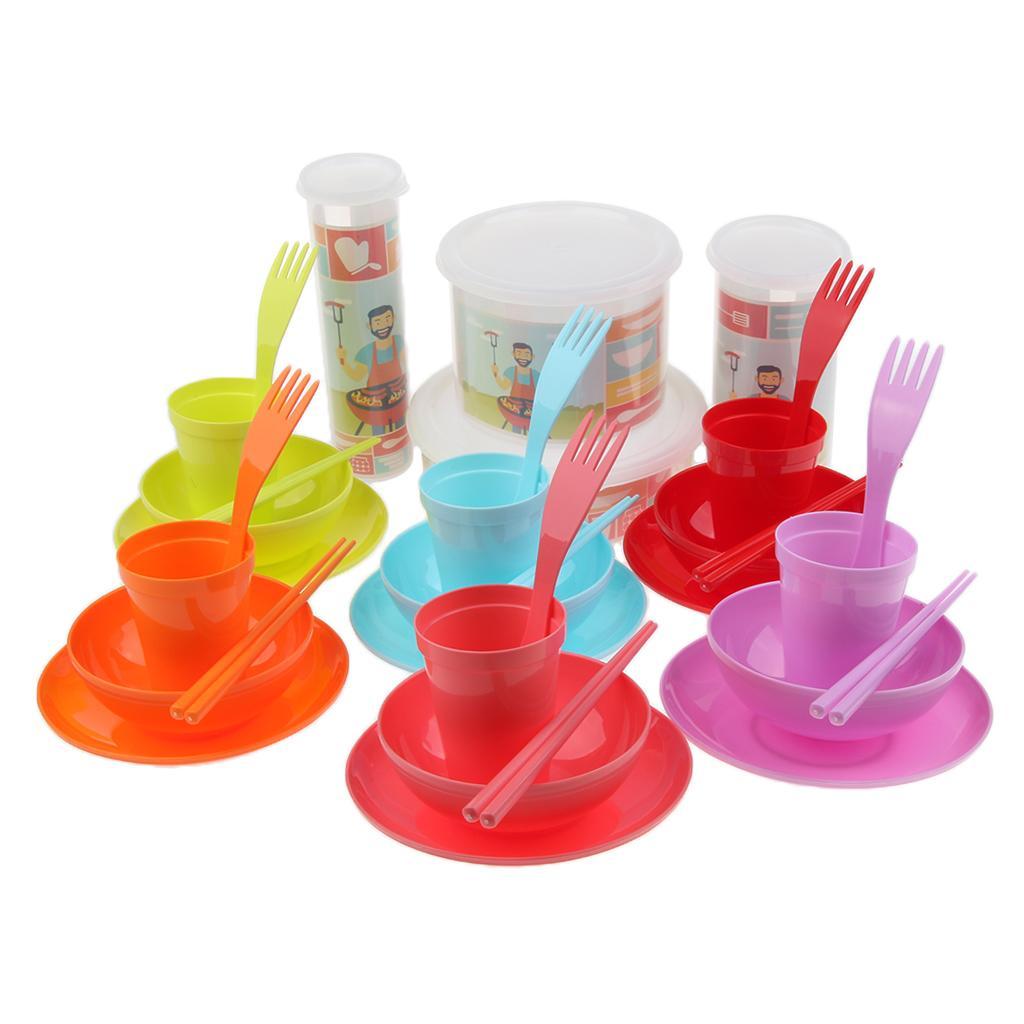 Reusable Plastic Dinnerware Set – Hard Plastic Plates, Bowls & Cupss – Camping Hiking Picnic BBQ Tableware Set
