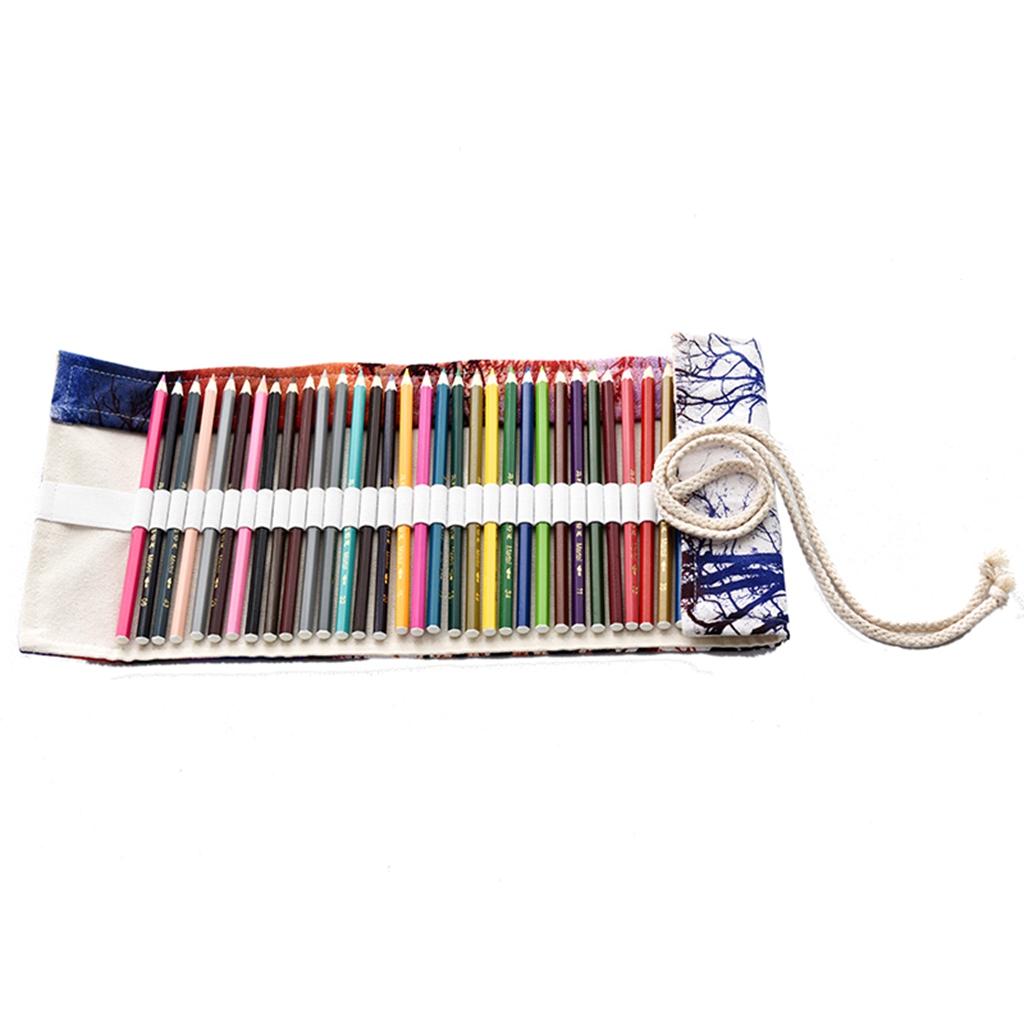 Roll Up Pencil Case Canvas Bag Holder Makeup Cosmetic Pouch Storage 36 Slot