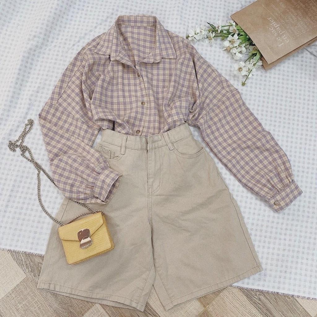 Quần Short Kaki Lửng Ulzzang, Ống rộng lưng cao Dáng Hàn Quốc SKA01 (KKN)