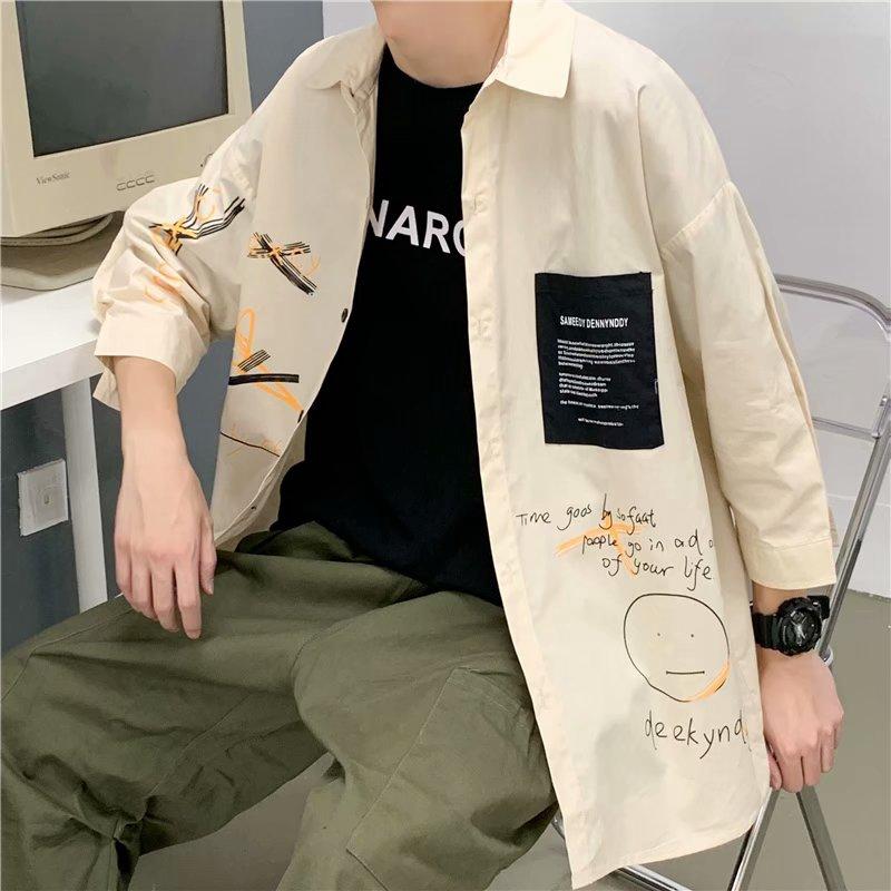 Áo sơ mi nam ngắn tay form rộng phong cách Hàn Quốc