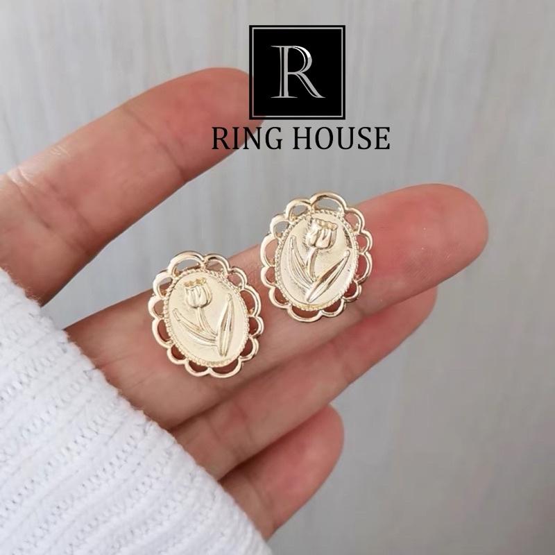 Bông Tai Khuyên Tai Nữ Phong Cách Retro Hoạ Tiết Hoa Đẹp