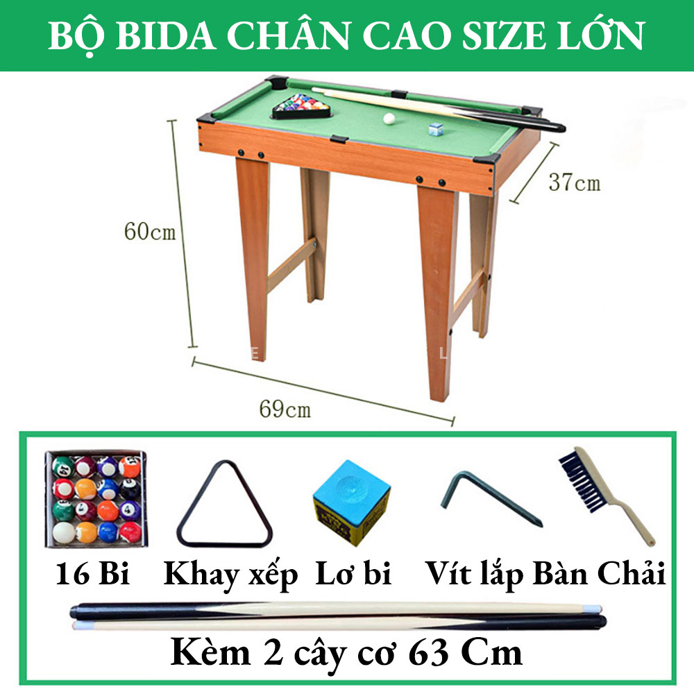 Bàn bida cỡ lớn chân dài 69x37x60 cm bằng gỗ thảm vải nỉ bia dành cho trẻ em và người lớn giải trí thư giãn