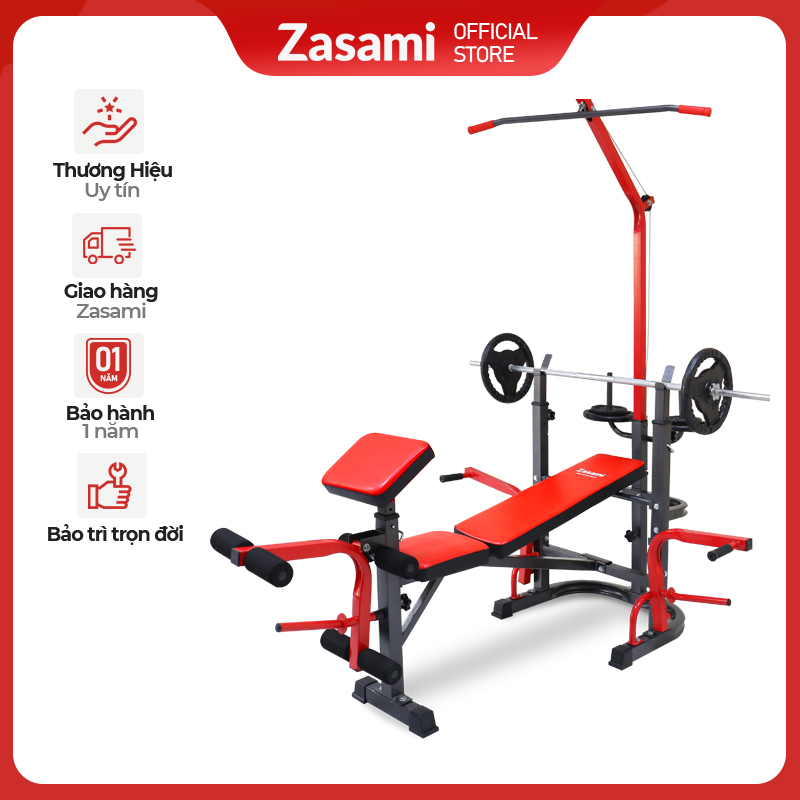 Giàn Tạ Đa Năng Zasami SGT-8210 Plus - kèm 50kg tạ gang, 1 đòn 1m5, và 1 đôi găng tay