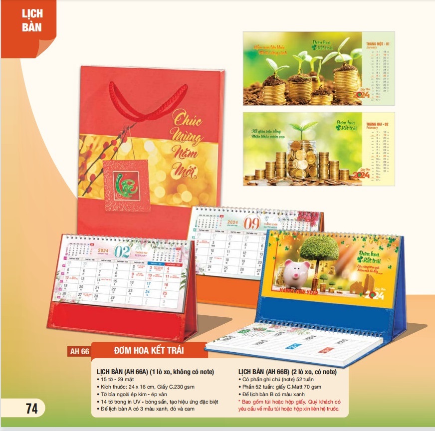 Combo 5 cuốn lịch bàn 2024 - MS AH-63 - AH-AH-71