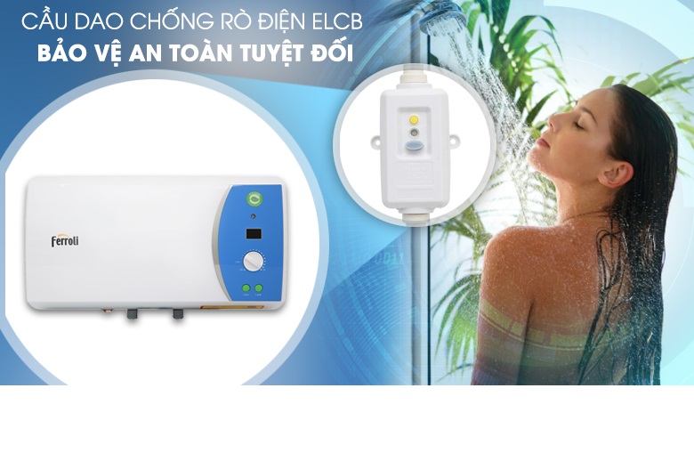 Bình nước nóng Ferroli Verdi DE30L, 3 cống suất, hiển thị nhiệt độ, có chống giật, 2500W - Hàng chính hãng