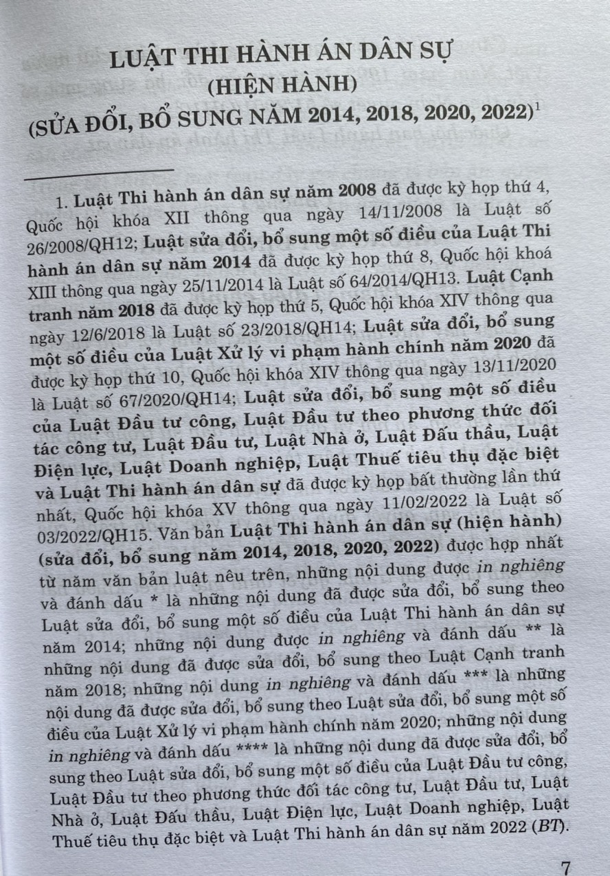 Luật Thi Hành Án Dân Sự ( Hiện Hành ) ( Sửa Đổi, Bổ Sung Năm 2014, 2018, 2020, 2022 ) 