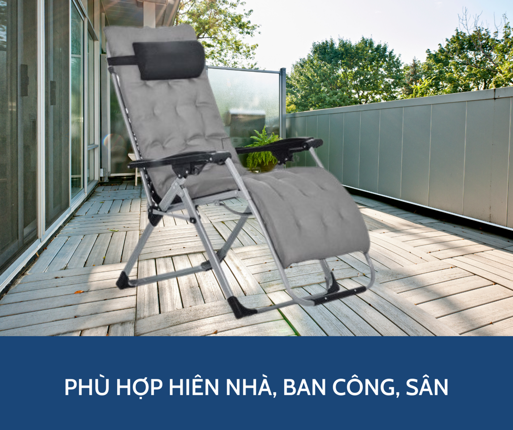 Ghế xếp thư giãn cao cấp kèm đệm Kachi MK232 - Ghế xếp thông minh văn phòng - Trọng tải 300kg - Xám đậm