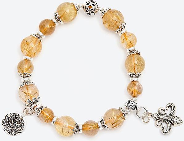 Vòng tay thạch anh tóc vàng phối hoa sen Ngọc Quý Gemstones
