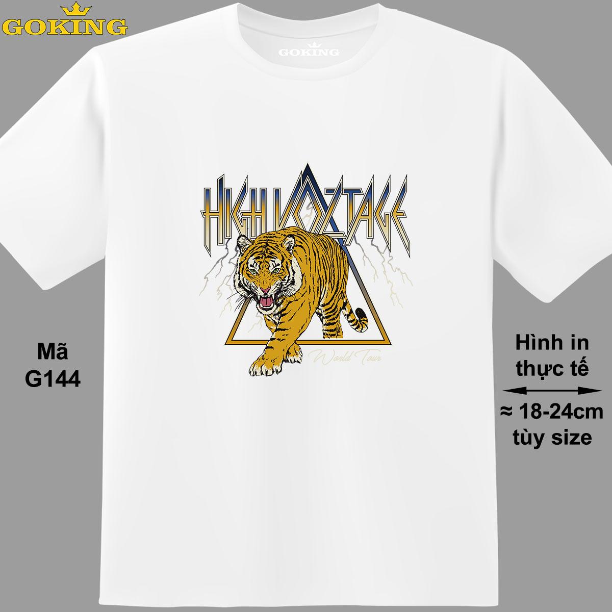 High Voltage, mã G144. Áo thun nghệ thuật cho nam nữ, cặp đôi, gia đình, lớp nhóm, đồng phục công ty. Áo phông Goking hàng hiệu in hình hổ