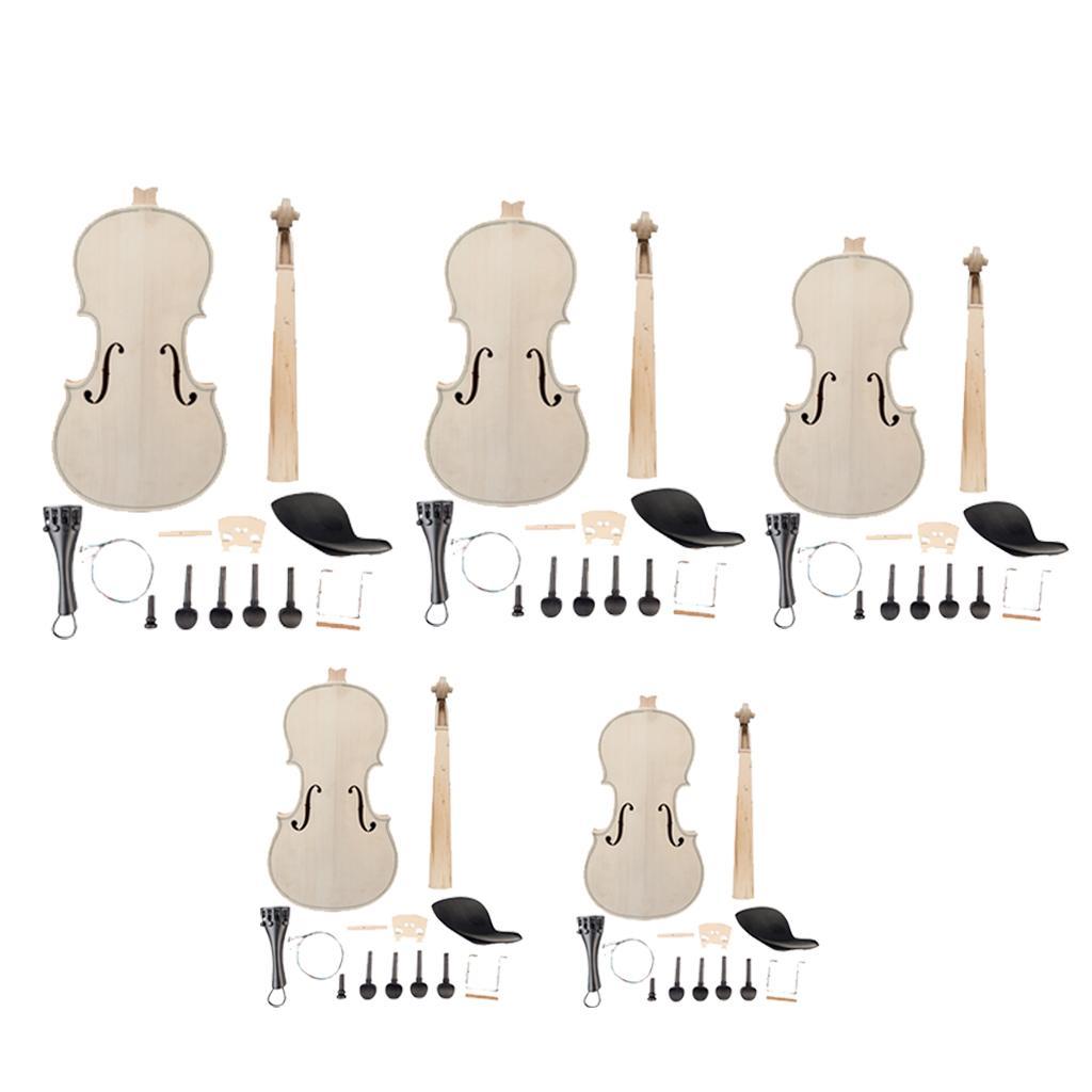 Wood Unfinished Violin Body Headstock Neck Chin Rest Tailpiece Peg Set