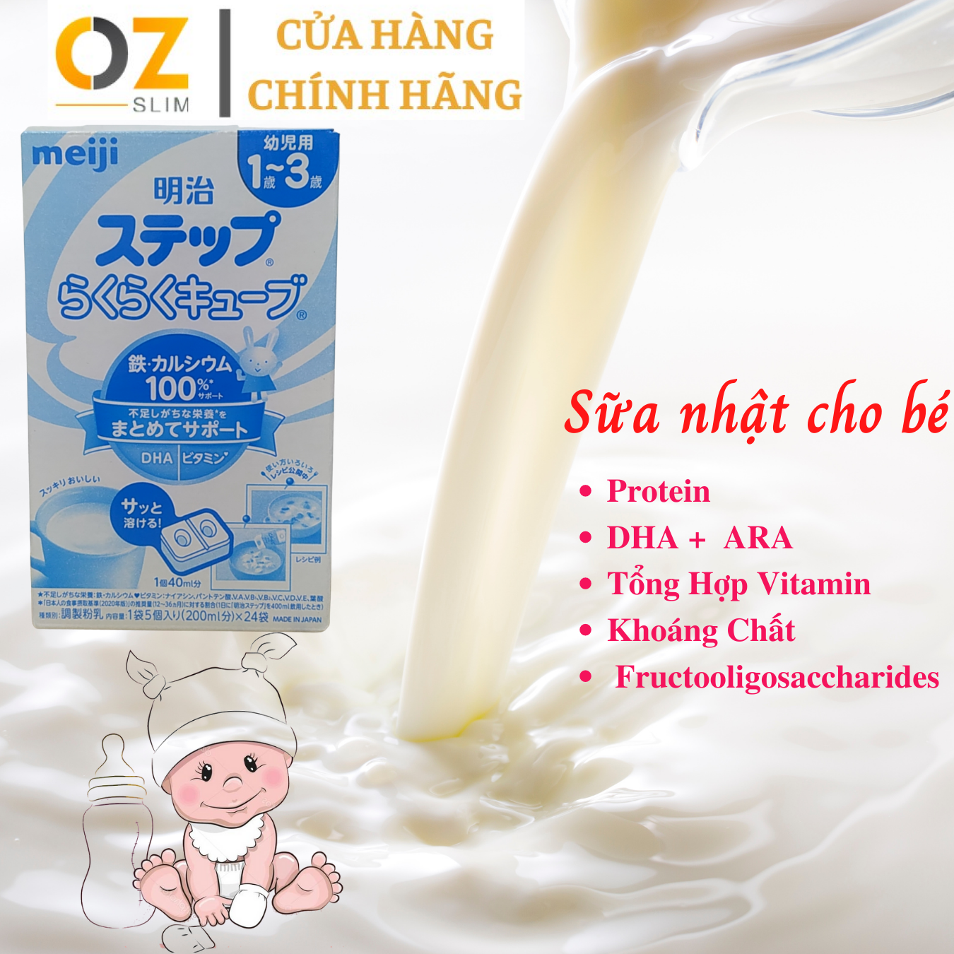 Sữa cho trẻ sơ sinh, trẻ nhỏ 0-36 tháng tuổi Meiji Nhật giàu dưỡng chất kèm DHA giúp phát triển cân đối chiều cao, cân nặng, trí não cho bé - OZ Slim Store