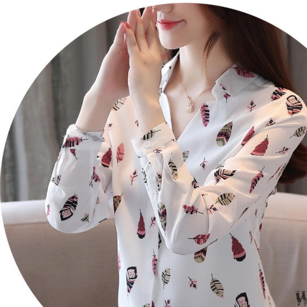 Áo sơ mi nữ dài tay in hình lá 3D Thời trang PONIVA cao cấp Thiết kế nữ tính thanh lịch Hàng chất lượng VNXK