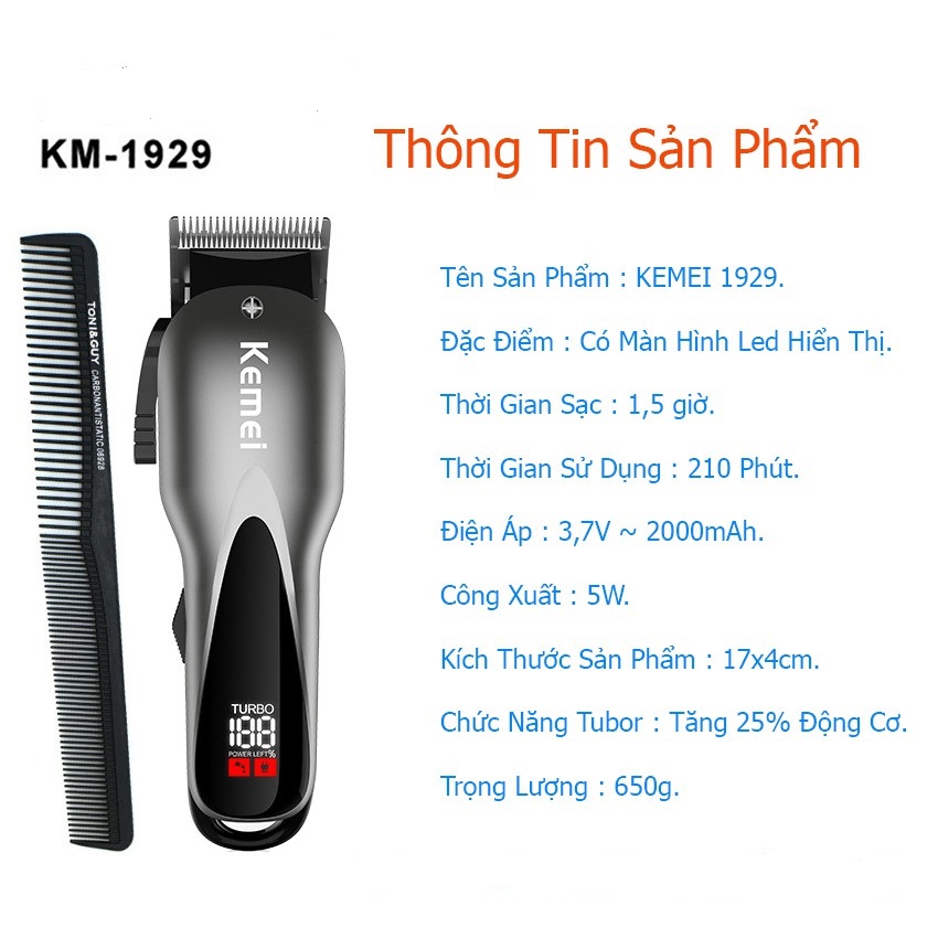 Tông đơ cắt tóc chuyên nghiệp Kemei KM1929