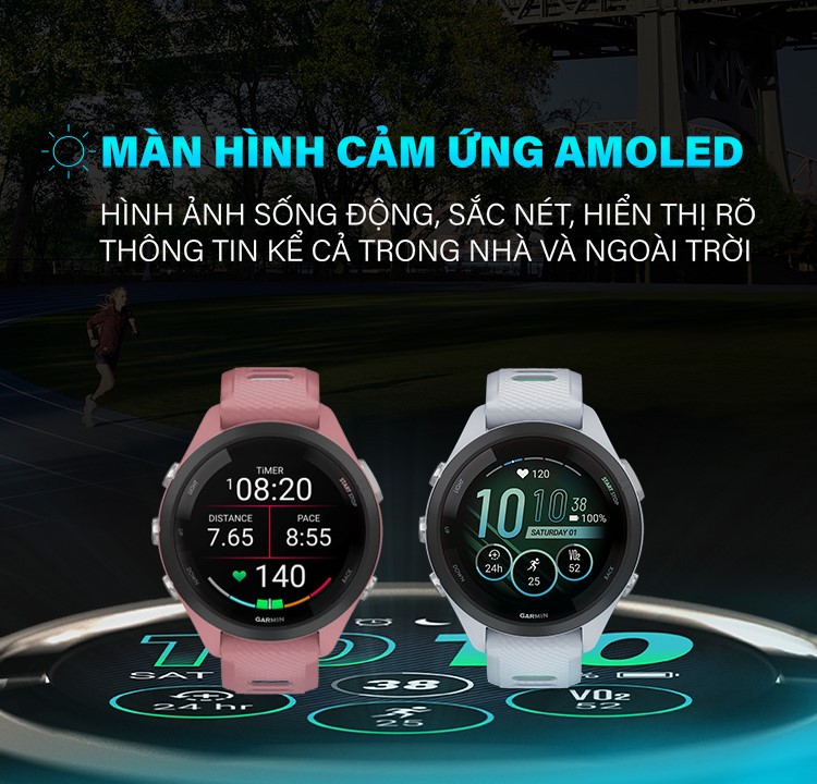 Đồng hồ Garmin Forerunner 265S_Mới, hàng chính hãng - Black Bezel and Case with Black/Amp Yellow Silicone Band