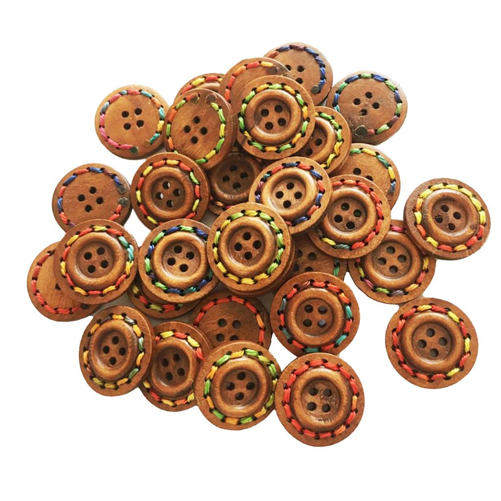 30 Chiếc Vintage Tròn Bằng Gỗ May Hàng Nút Gài 4 Lỗ Quần Áo Phụ Kiện 25 Mm