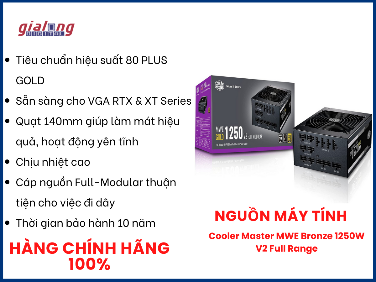 Nguồn máy tính Cooler Master MWE Bronze 1250W V2 Full Range - Hàng chính hãng