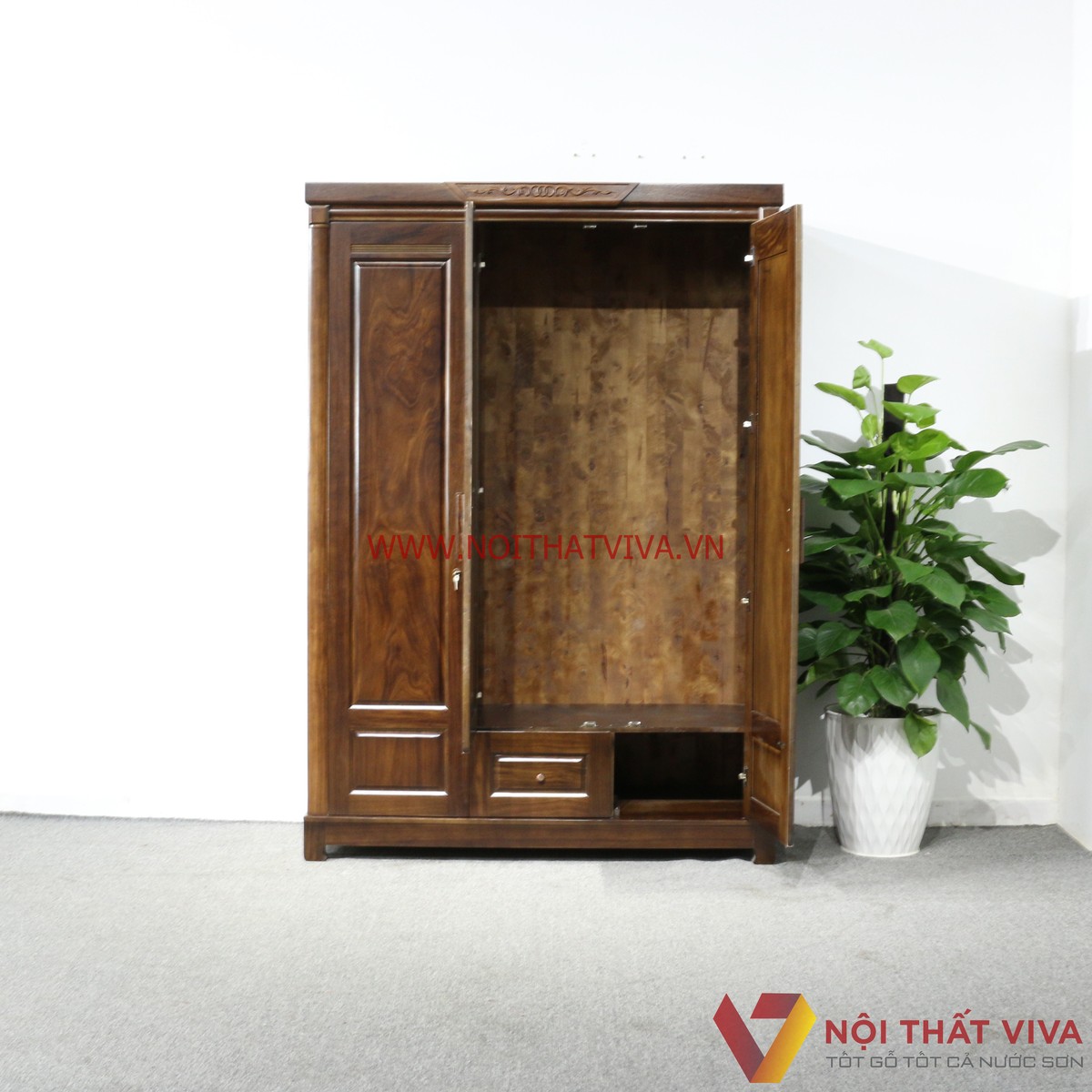 Tủ Quần Áo 3 Cánh Gỗ Óc Chó Tự Nhiên Đẹp Sang Trọng