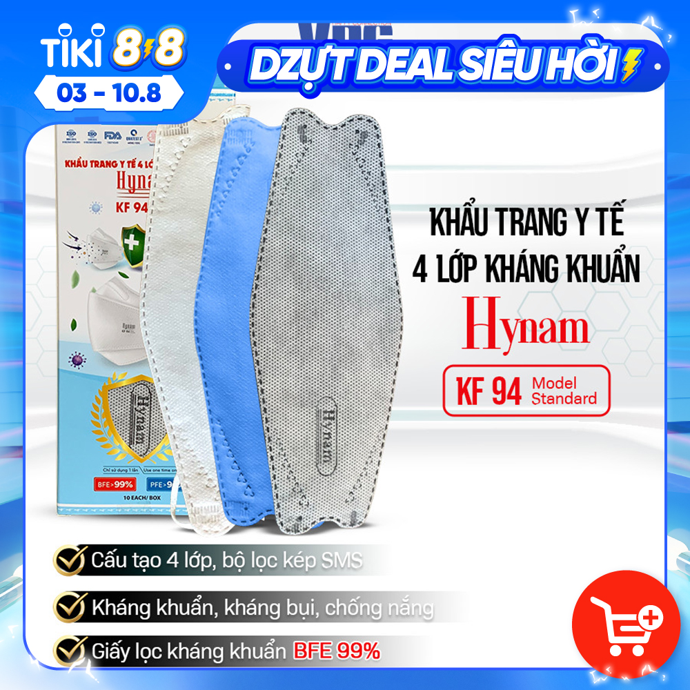 Khẩu trang KF94 Hynam y tế 4 lớp kháng khuẩn thiết kế 4D, chất lượng, đẹp, lọc bụi mịn - Đạt các chứng chỉ ISO 13485, ISO 9001