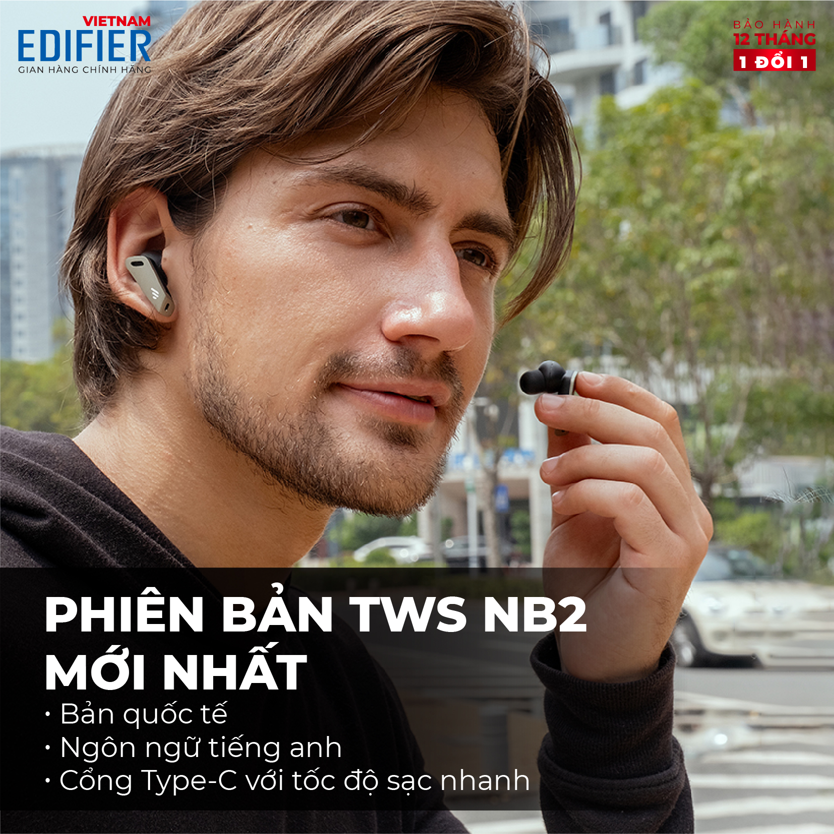 Tai nghe Bluetooth 5.0 EDIFIER TWS NB2 Âm thanh Stereo Chống nước IP54 - Hàng chính hãng