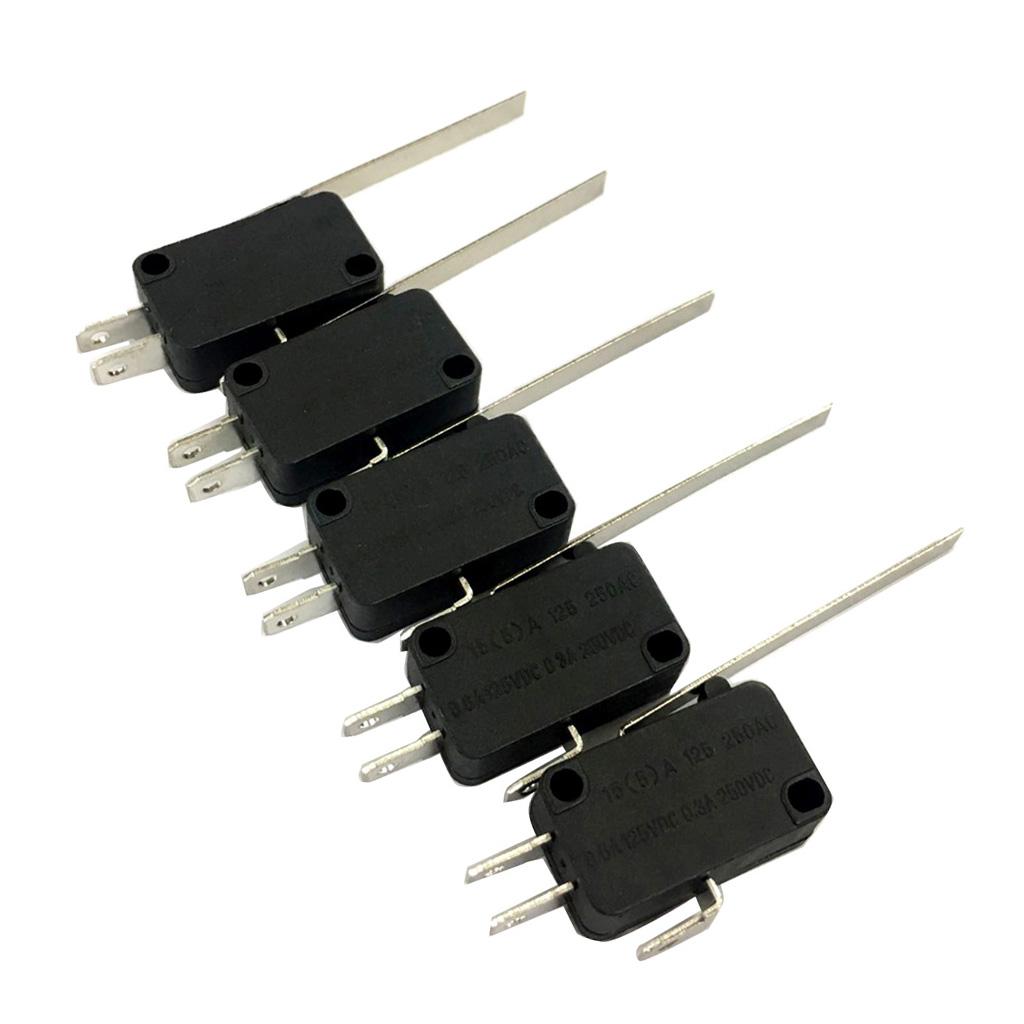 5pcs Micro Limit Switch Long Hinge Roller Momentary SPDT Snap Action for , 1NO+1NC Electronic Components with Handle