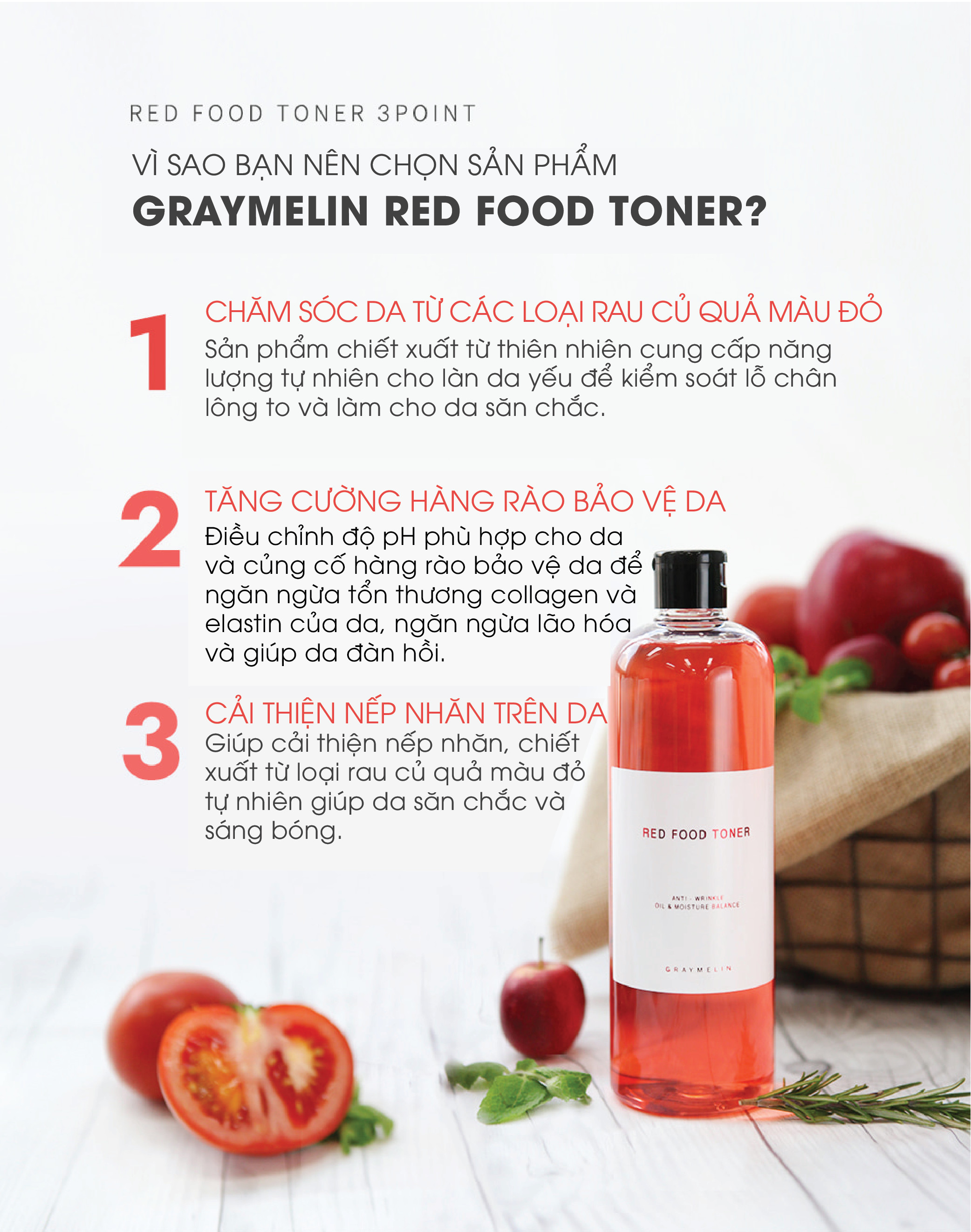 Nước hoa hồng trái cây đỏ Graymelin Red Food Toner 500ml