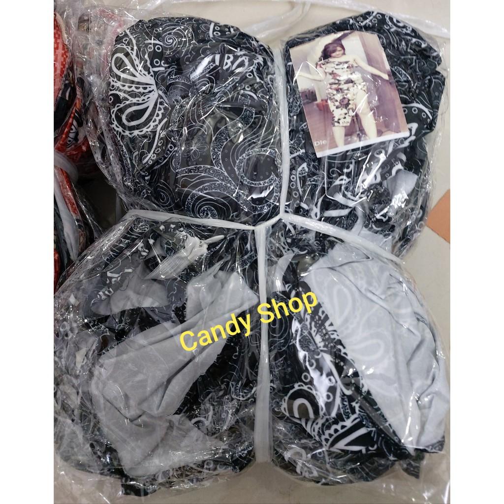 Đầm body hoạ tiết dự tiệc lệch vai bèo xẻ tà kèm mút